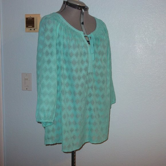 Croft and Barrow Plus Size 1X Blue Sheer Blouse - Picture 3 of 7